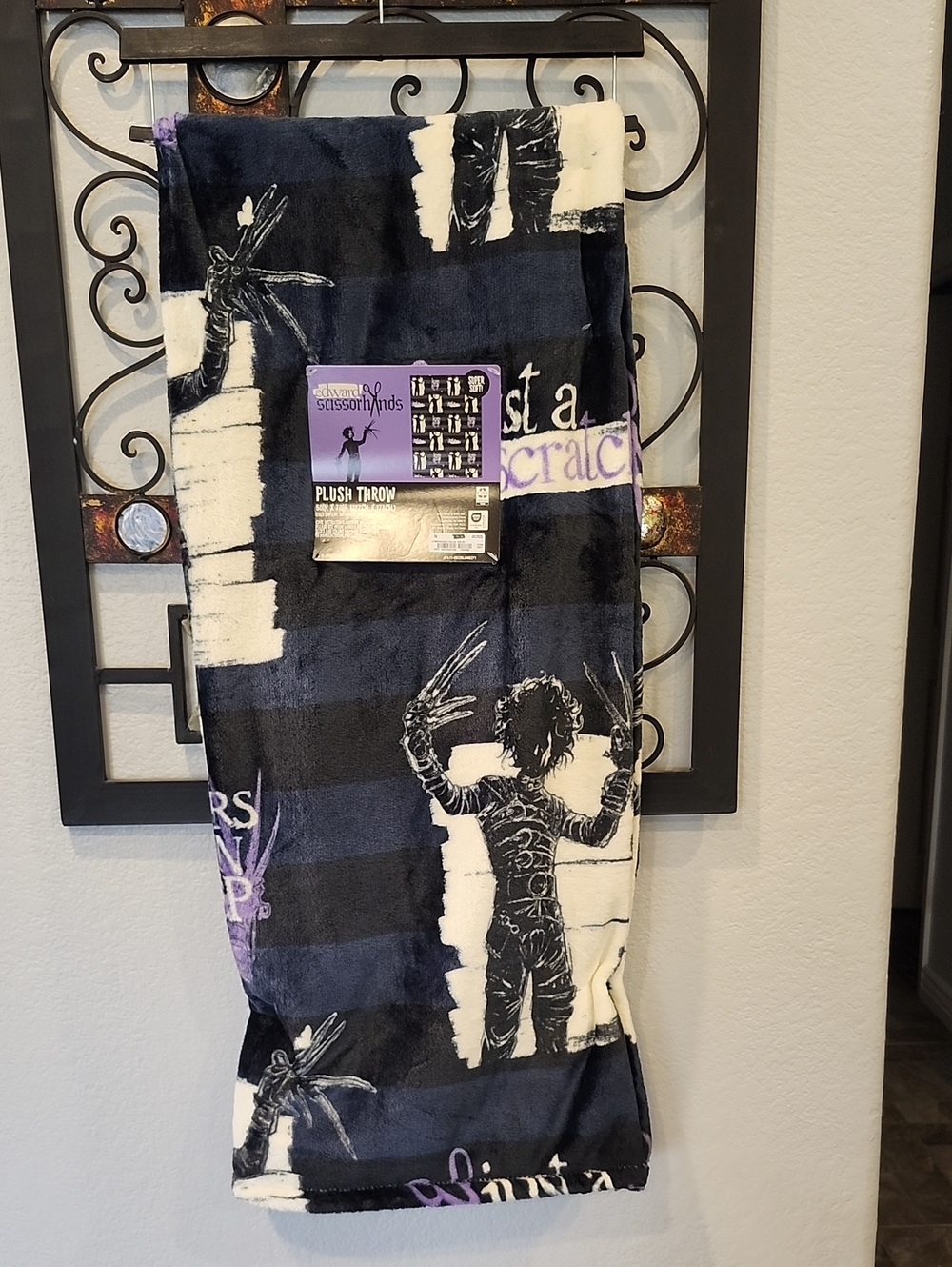 Tim Burton Edward Scissorhands Halloween  Blanket Throw - Black, White & Purple